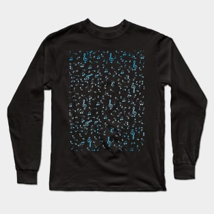 Pastel Blue Gradient Music Notes Long Sleeve T-Shirt